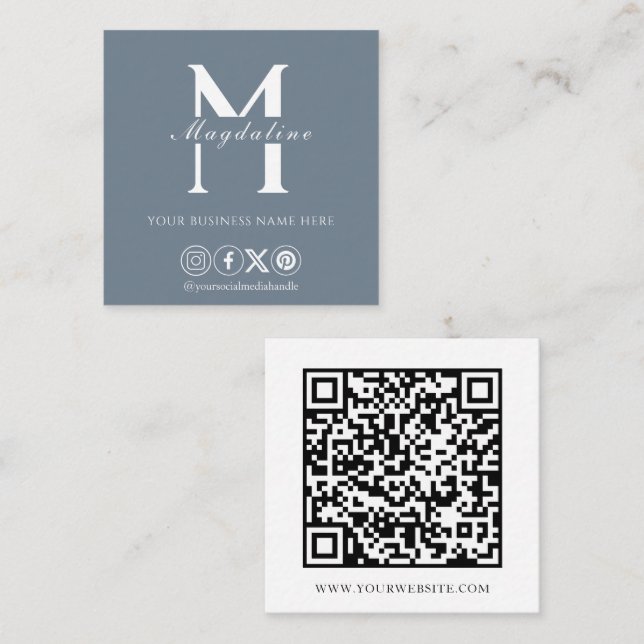 Modern Monogram QR Code Slate  Square Business Card (Front/Back)