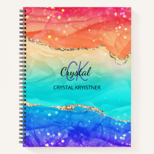 Modern Monogram Rainbow Agate Glitter  Notebook