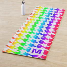 Modern Monogram Rainbow Ombre Houndstooth Pattern Yoga Mat