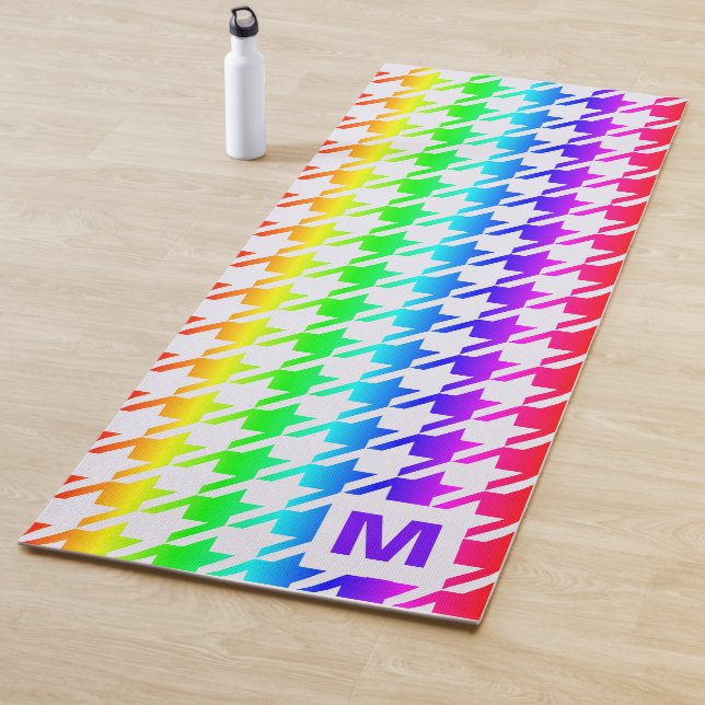 Modern Monogram Rainbow Ombre Houndstooth Pattern Yoga Mat (In Situ)
