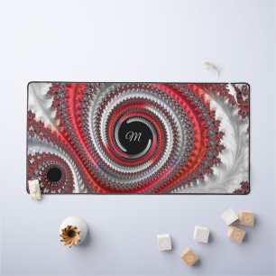 Modern Monogram Red Black Spiral Fractal Desk Mat