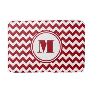 Modern Monogram Red Chevron Stripes Bath Mat