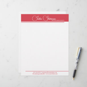 Modern Monogram Red Feminine Minimalist Script Custom Letterhead