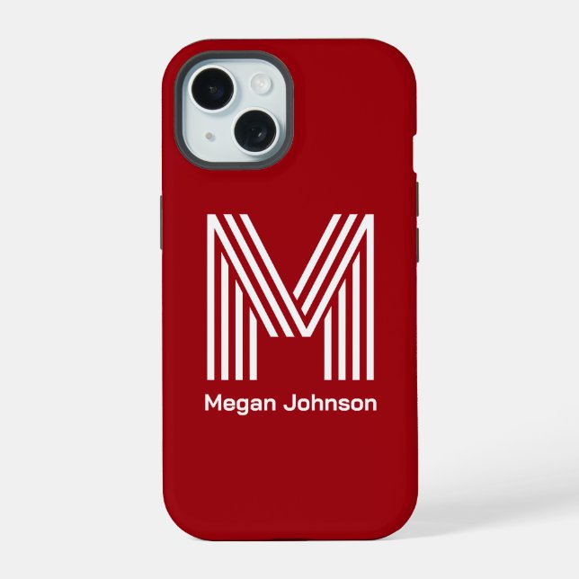 Modern Monogram Red iPhone 15 Case (Back)