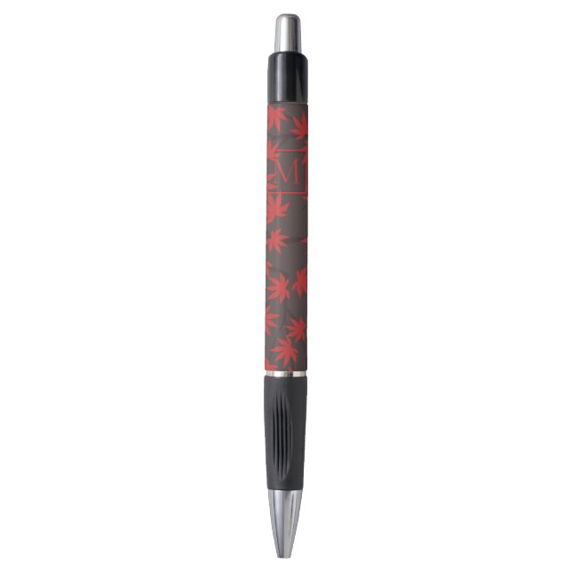 Modern Monogram Red Maple Leaf Grey (Front Vertical)