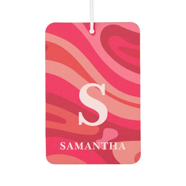 Modern Monogram Red Pink Pattern Car Air Freshener (Front)