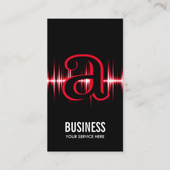 Modern Monogram Red Pulse Professional Business Card (Front)