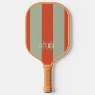 Modern Monogram Red Sage Green Stripe Pickleball Paddle