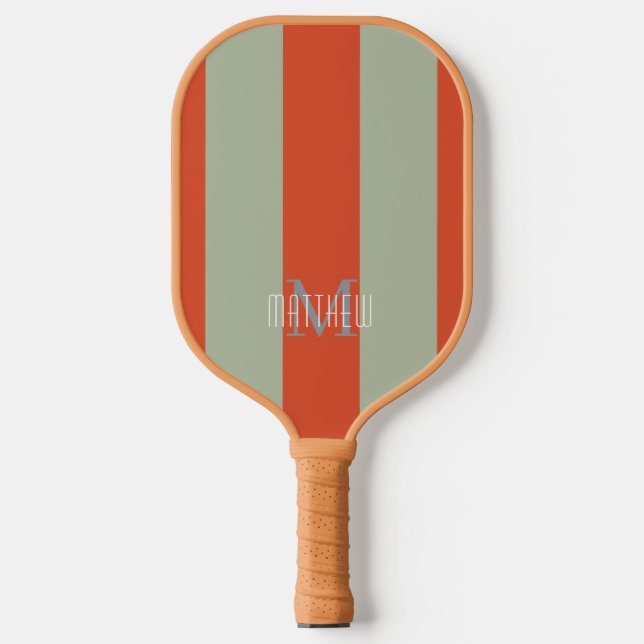 Modern Monogram Red | Sage Green Stripe Pickleball Paddle (Front)