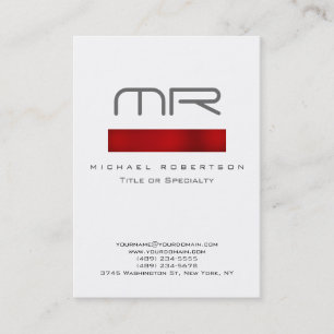 Modern Monogram Red White Clean Business Card
