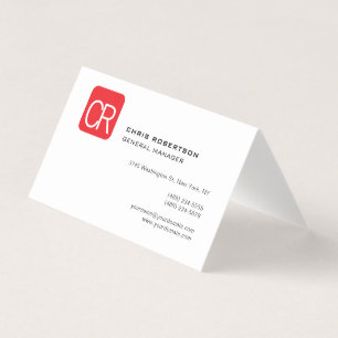 Modern Monogram Red White Professional Plain Business Card