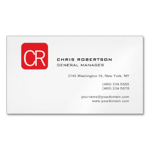 Modern Monogram Red White Professional Plain Magnetic Business Card
