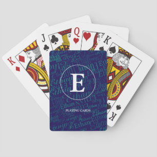 Modern Monogram - Repeating Name on Blue Playing Cards