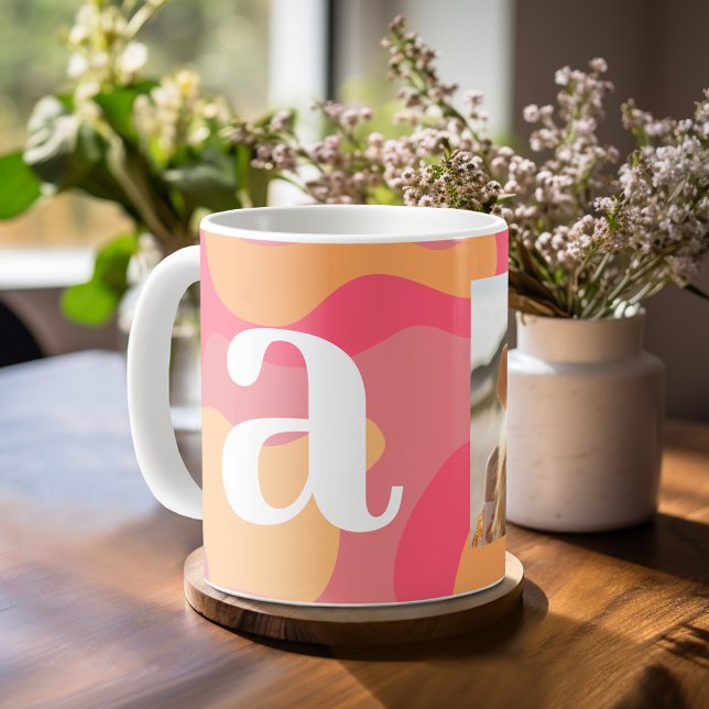 Modern monogram - Retro Organic Curves - Photo Coffee Mug (Personalized Coffee Mug)