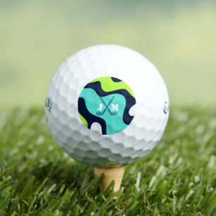 Modern Monogram Retro Wave Blue Green  Golf Balls