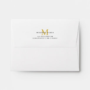 Modern Monogram Return Address Black Gold Envelope