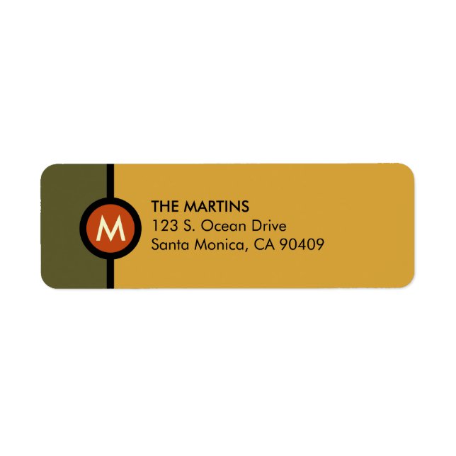 Modern Monogram Return Address Label - Green/Gold (Front)