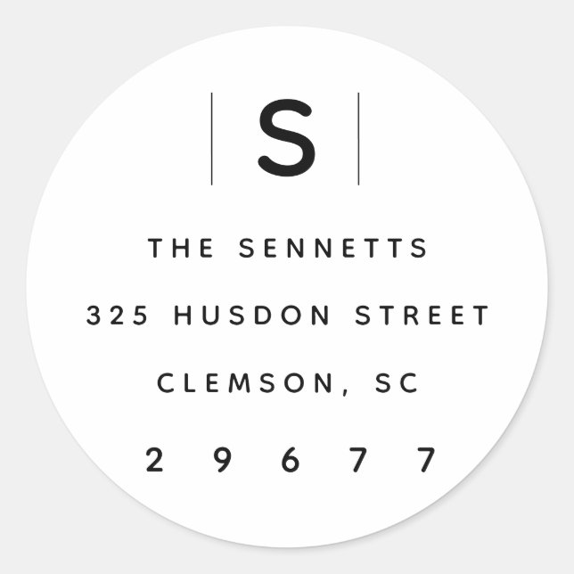 Modern monogram return address label sticker (Front)