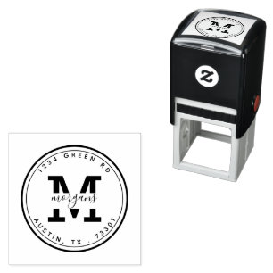 Modern Monogram Return Address Round Self-inking Stamp
