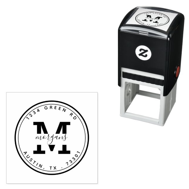 Modern Monogram Return Address Round Self-inking Stamp (In Situ)