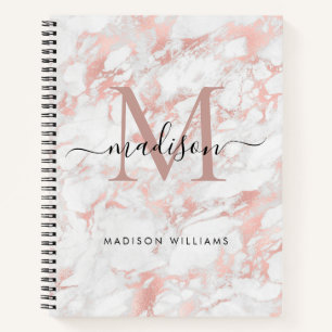 Modern Monogram Rose Gold Blush Pink Marble Foil Notebook