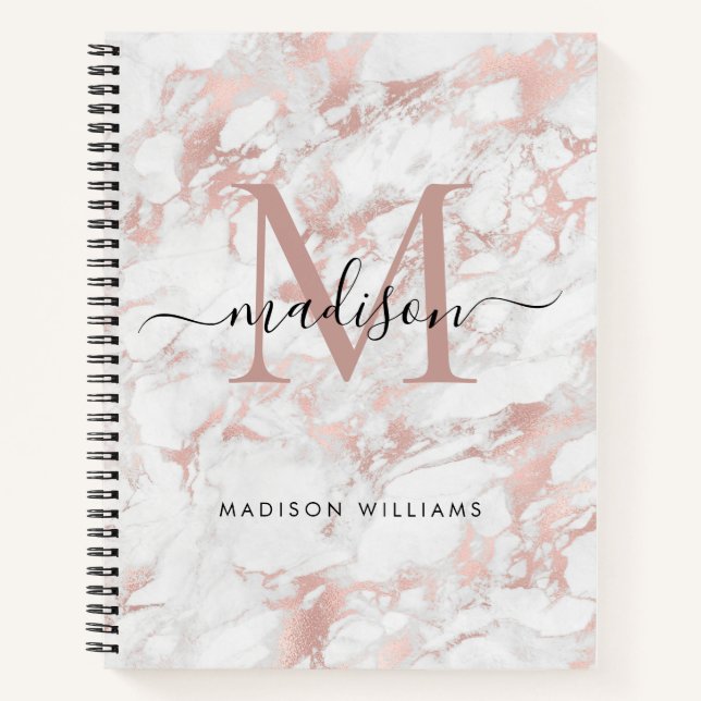 Modern Monogram Rose Gold Blush Pink Marble Foil Notebook (Front)