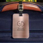 Modern Monogram Rose Gold Elegant Brushed Metallic Luggage Tag<br><div class="desc">Elegant Modern Monogram Monogrammed Blush Pink Rose Gold Brushed Metallic Bag Tag</div>