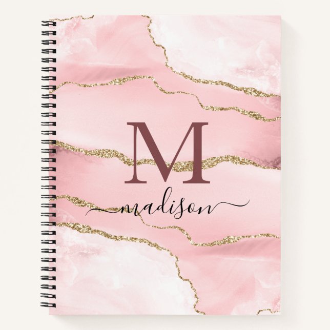 Modern Monogram Rose Gold Script Notebook (Front)