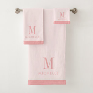 Modern Monogram Rose Pink On Blush Pink Bath Towel Set