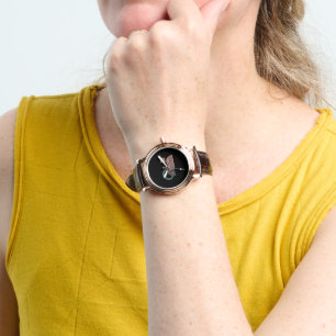 Modern Monogram Round Boho Black Women's Watch