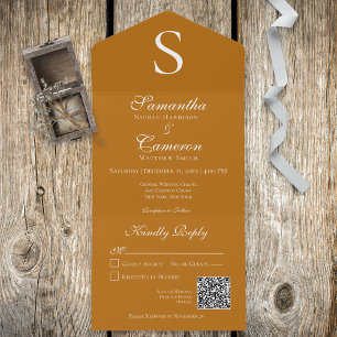 Modern Monogram Rust Burnt Orange QR Code All In One Invitation