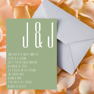 Modern Monogram Sage Green Minimalist Wedding Invitation