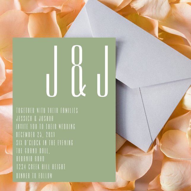 Modern Monogram Sage Green Minimalist Wedding Invitation (Creator Uploaded)