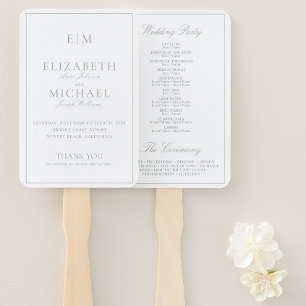 Modern Monogram Sage Green Script Wedding Program Hand Fan