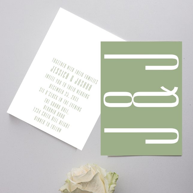 Modern Monogram Sage Green Typography Wedding Invitation (Creator Uploaded)