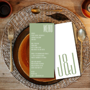 Modern Monogram Sage Green White Wedding Menu