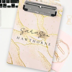 Modern Monogram Script Blush Pink Gold Foil Mini Clipboard