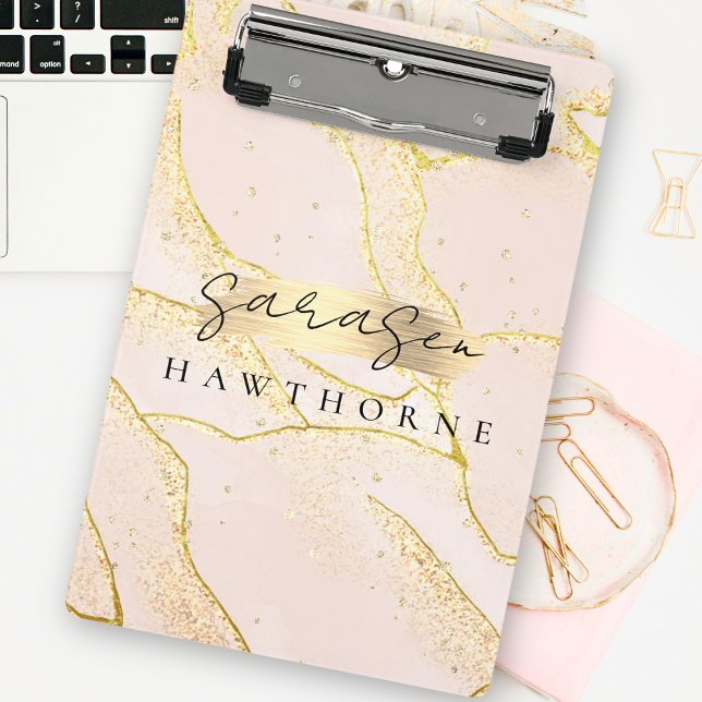 Modern Monogram Script Blush Pink Gold Foil Mini Clipboard (Creator Uploaded)