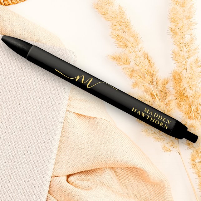 Modern Monogram Script Calligraphy Black Gold Name Ink Pen (Creator Uploaded)