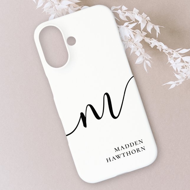 Modern Monogram Script Calligraphy Black White Case-Mate iPhone Case (Creator Uploaded)