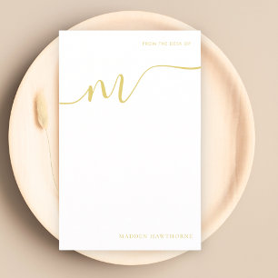 Modern Monogram Script Calligraphy Gold Note Paper
