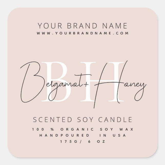 Modern monogram script candle label (Front)