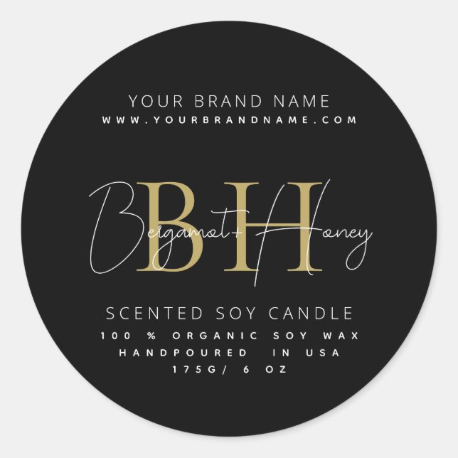 Modern monogram script candle label (Front)