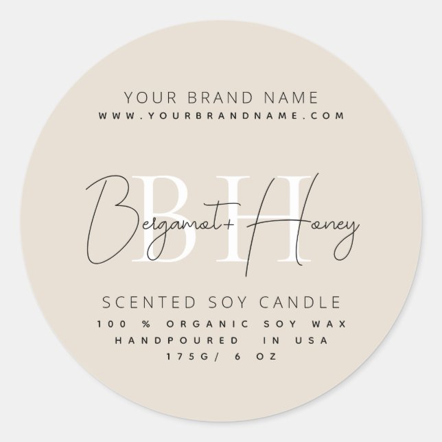Modern monogram script candle label (Front)