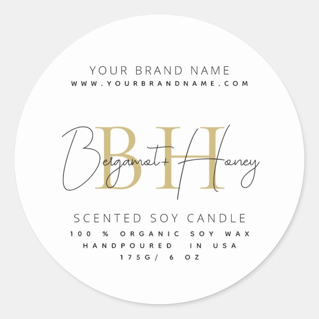 Modern monogram script candle label (Front)