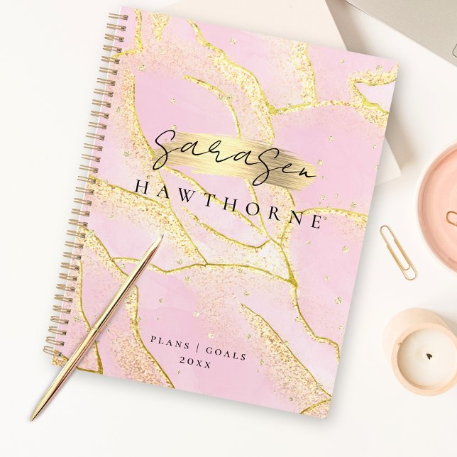Modern Monogram Script Chic Girly Pink Gold Foil Planner (Creator Uploaded)