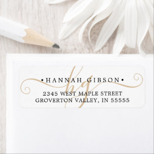 Modern Monogram Script Initials Black Gold Return Address Label