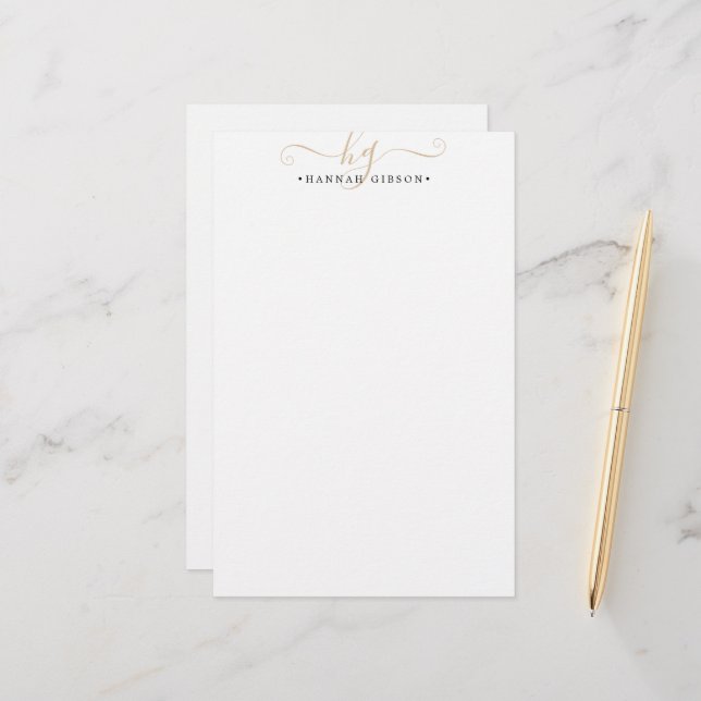 Modern Monogram Script Initials Gold Minimal Stationery (Front/Back In Situ)