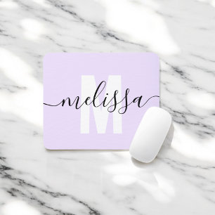 Modern Monogram Script Light Purple Mouse Pad