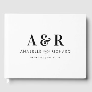 Modern Monogram & Script Minimalist White Wedding  Guest Book